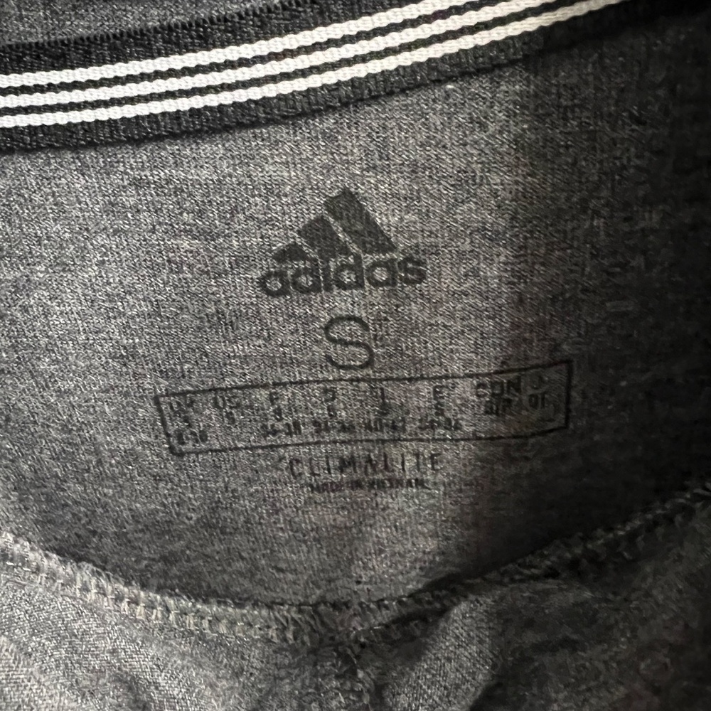 Adidas- Women's Charcoal Gray/White (3) Stripe Long Sleeve Tee with Hoodie - Picture 8 of 11